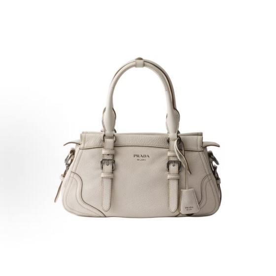 PRADA Borsa brand logo classic handbag, large size women\'s chalk white